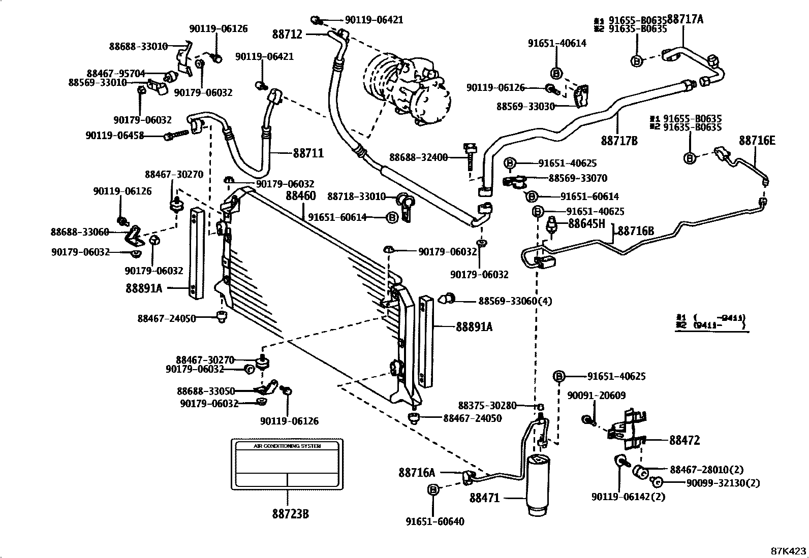 Toyota CAMRY Heating & Air Conditioning - Cooler Piping EPC diagram — 87K423
