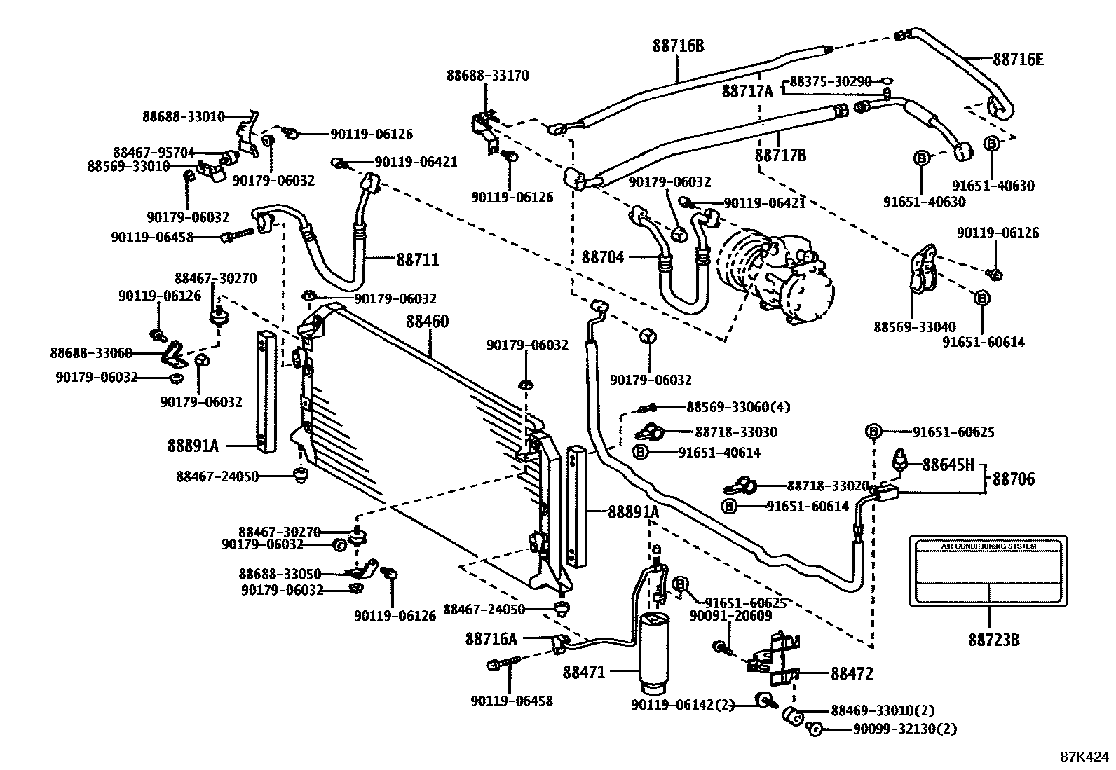 Toyota CAMRY Heating & Air Conditioning - Cooler Piping EPC diagram — 87K424
