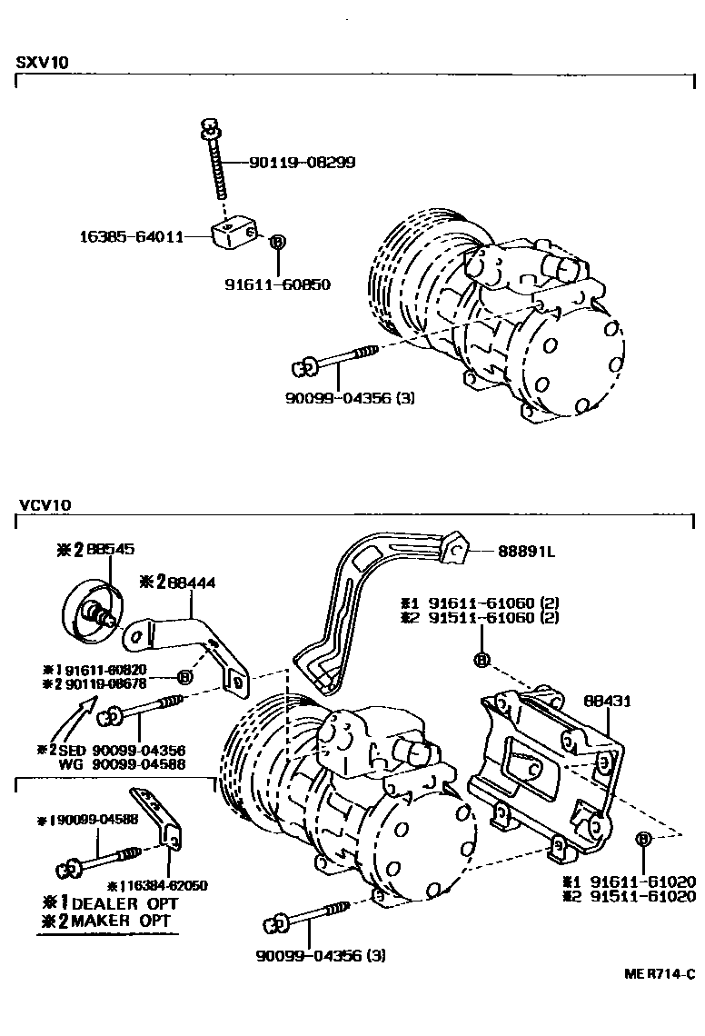 Toyota CAMRY Heating & Air Conditioning - Compressor EPC diagram — MER714C