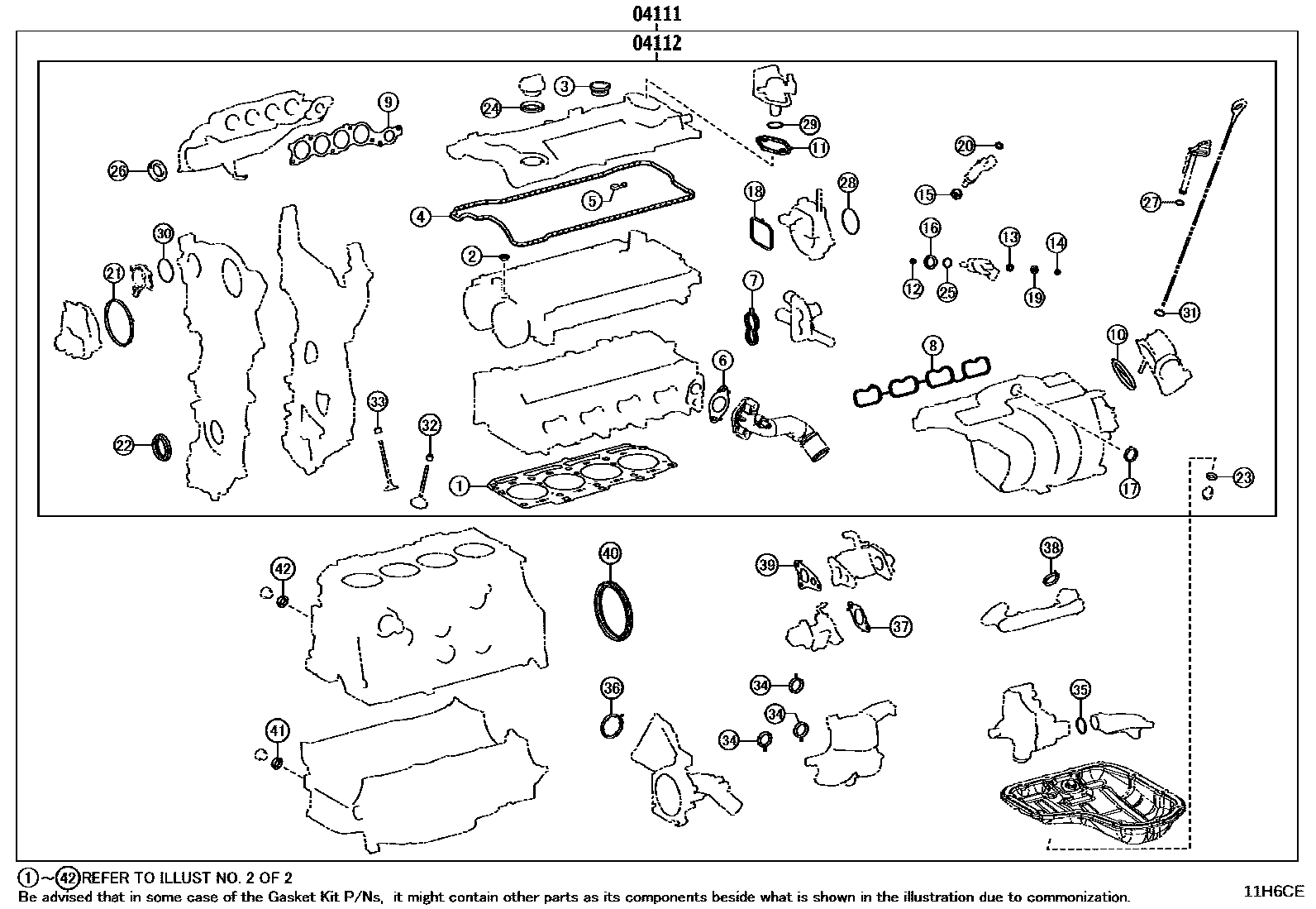 Toyota CAMRY Engine Overhaul Gasket Kit EPC diagram — 11H6CE
