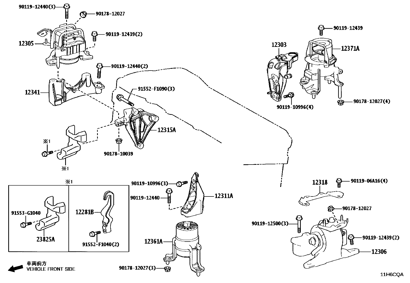 Toyota CAMRY Engine Mounting EPC diagram — 11H6CQA