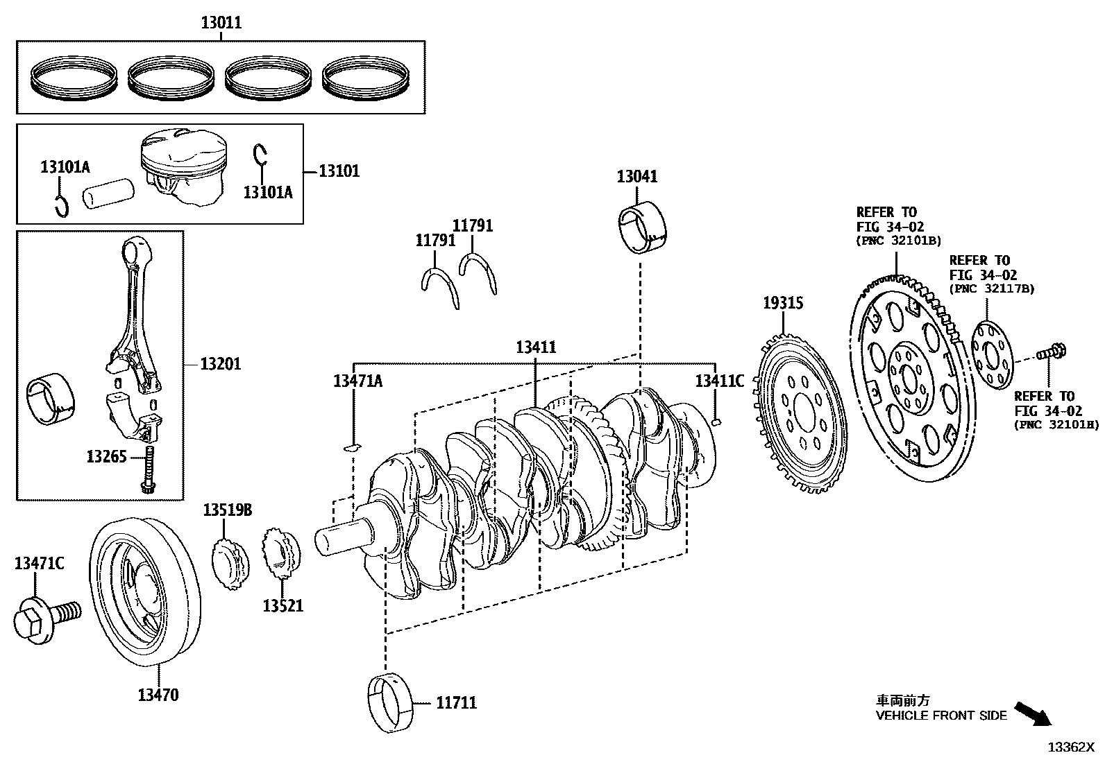 Toyota CAMRY Crankshaft & Piston EPC diagram — 13362X