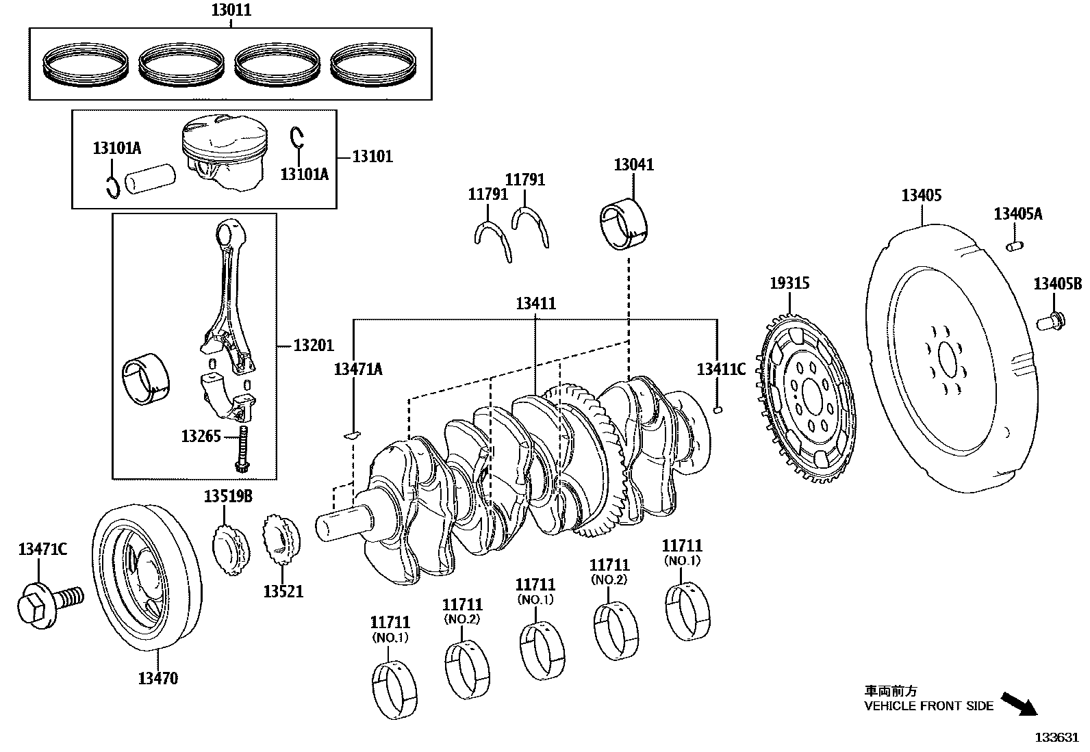 Toyota CAMRY Crankshaft & Piston EPC diagram — 133631