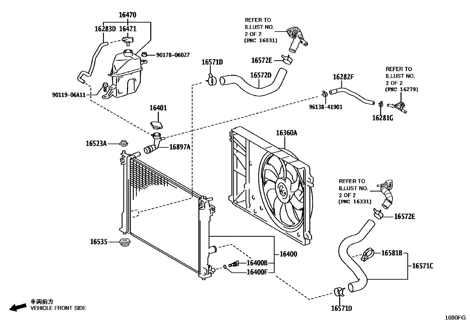 Toyota CAMRY RADIATOR & WATER OUTLET EPC diagram — 1690FG