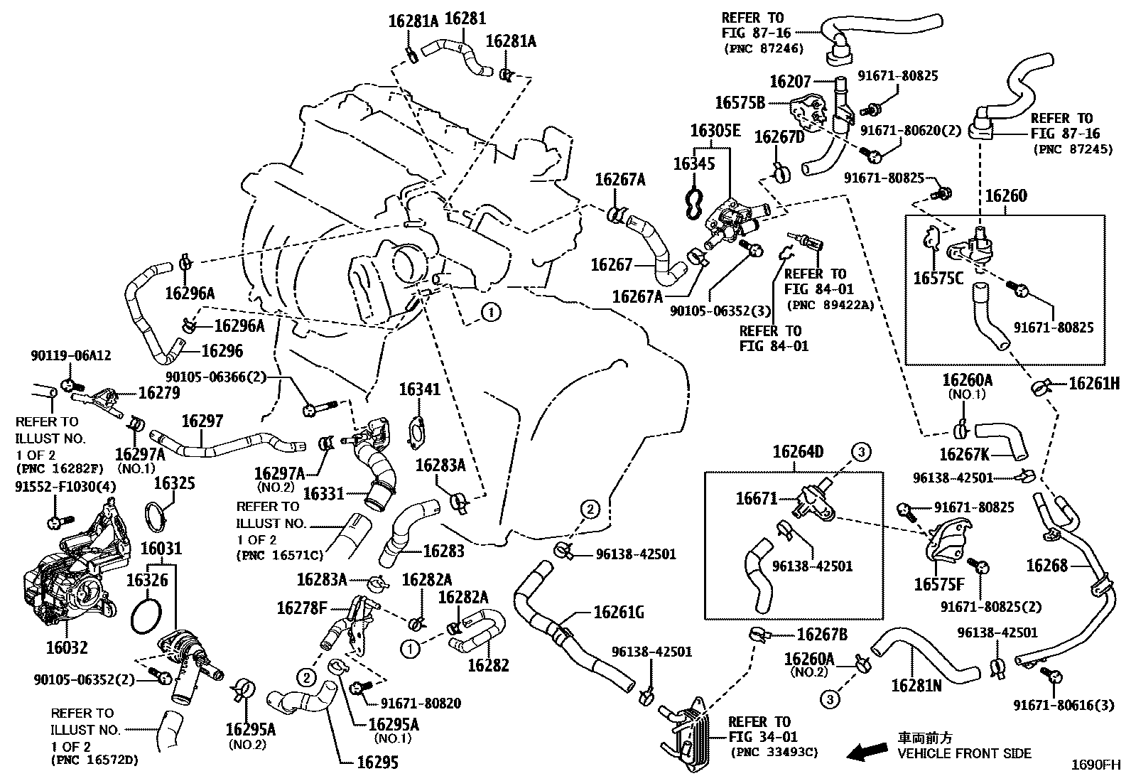 Toyota CAMRY RADIATOR & WATER OUTLET EPC diagram — 1690FH