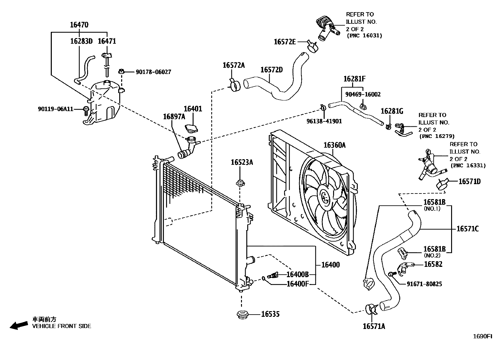 Toyota CAMRY RADIATOR & WATER OUTLET EPC diagram — 1690FI
