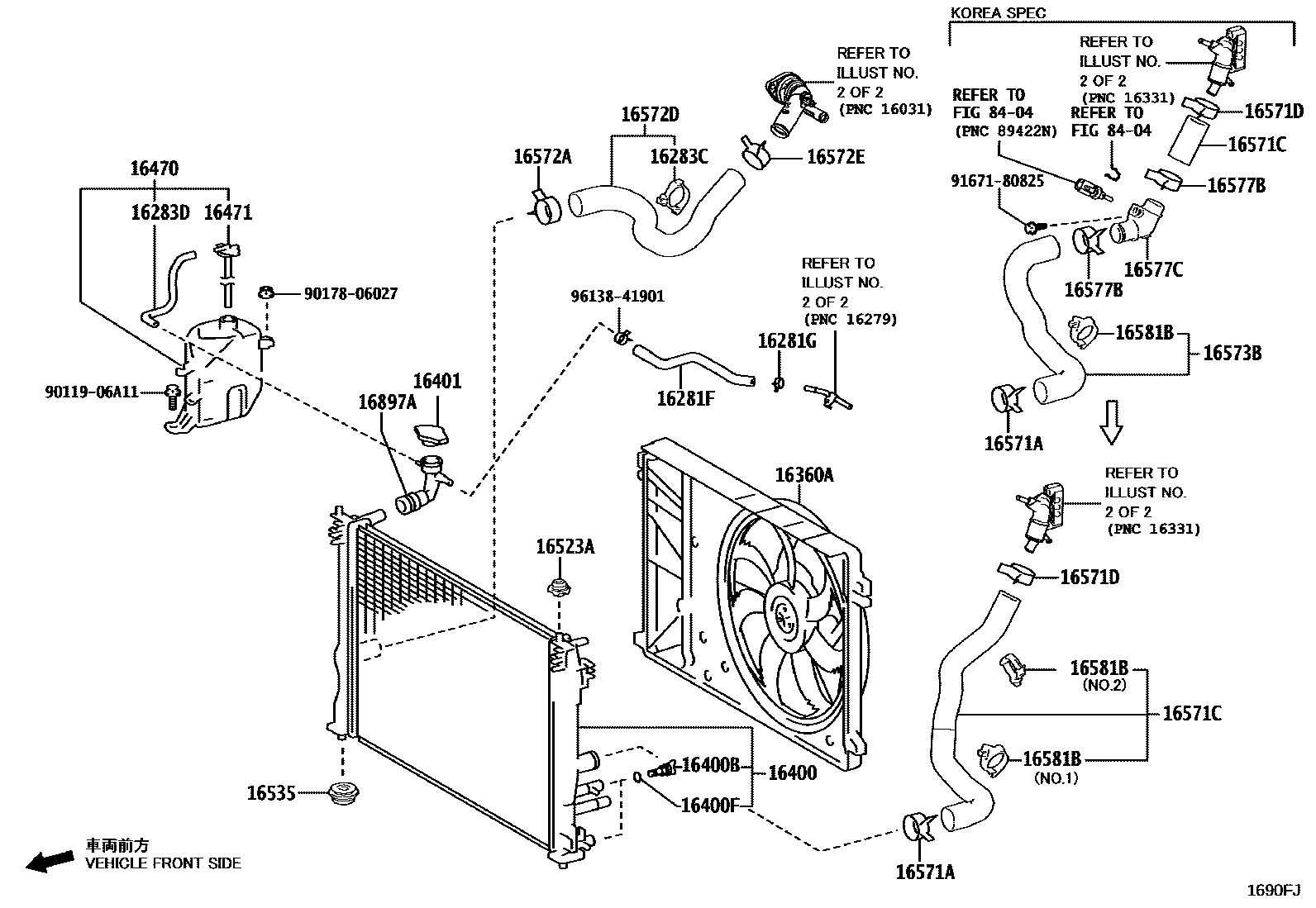 Toyota CAMRY RADIATOR & WATER OUTLET EPC diagram — 1690FJ
