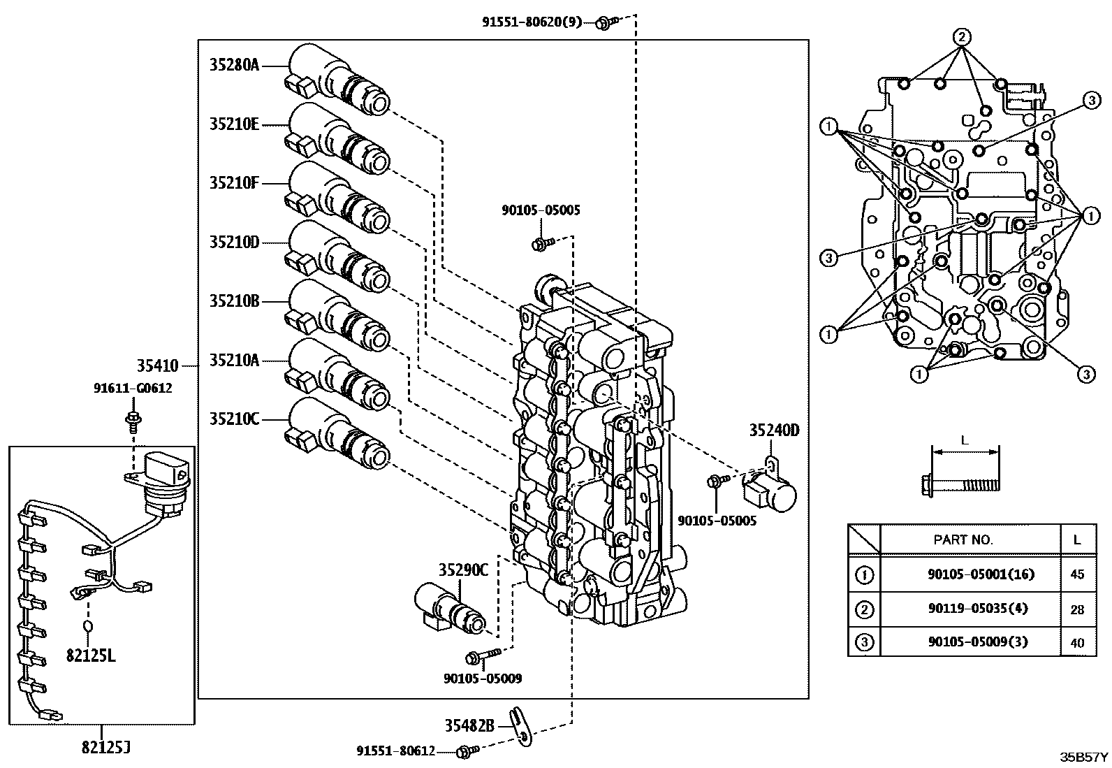 Toyota CAMRY 阀体和滤油网(ATM) EPC diagram — 35B57Y