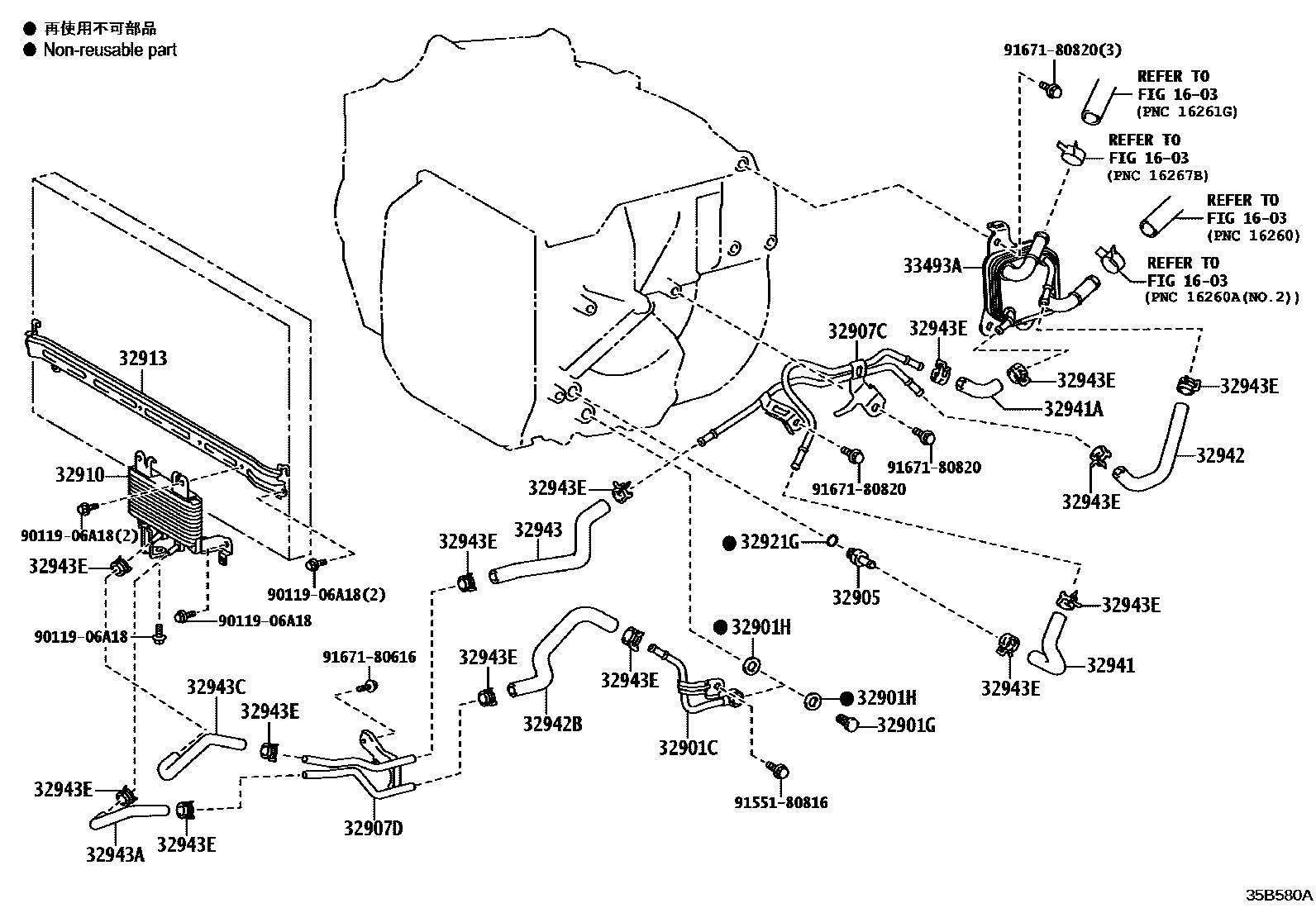 Toyota CAMRY 变速器油冷却器和配管(ATM) EPC diagram — 35B580A