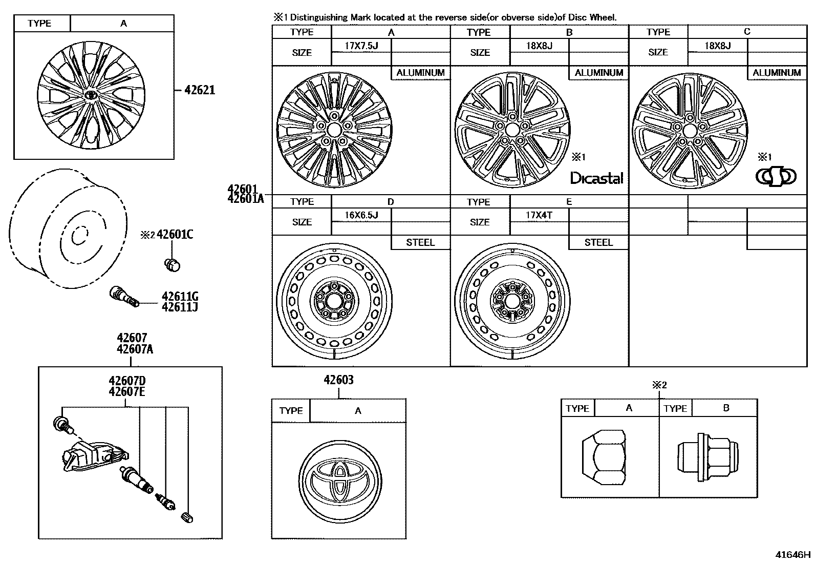 Toyota CAMRY 车轮和车轮盖 EPC diagram — 41646H
