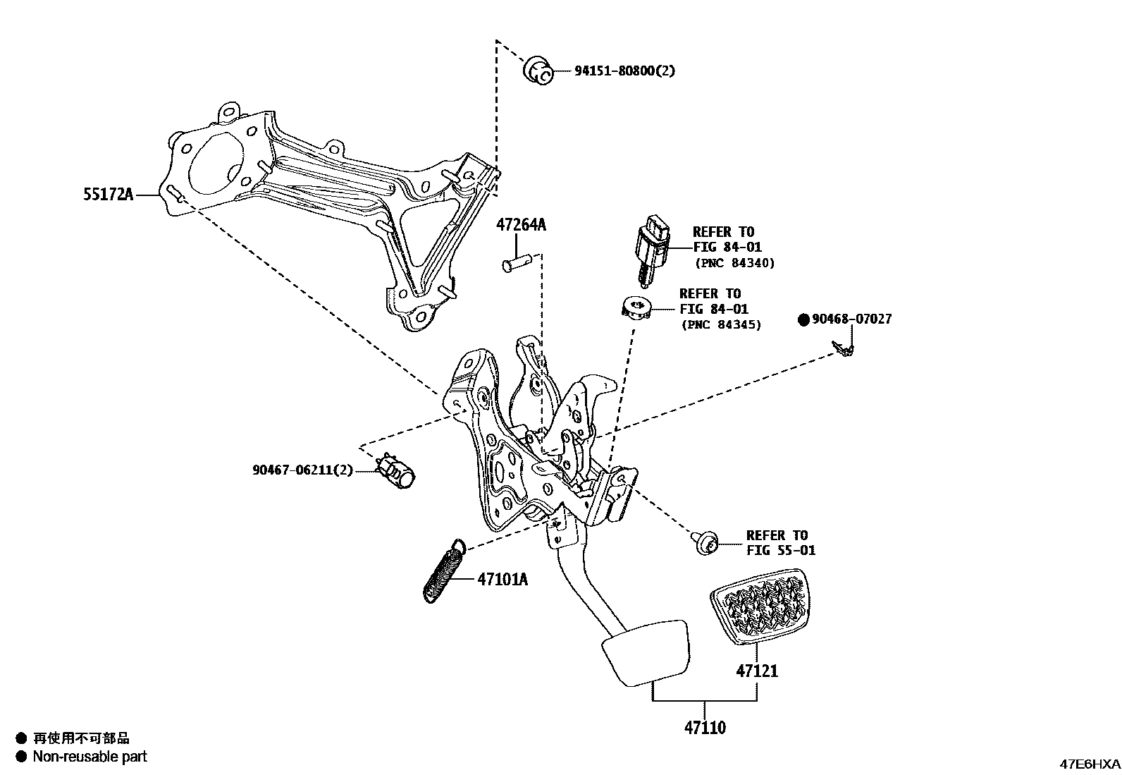 Toyota CAMRY Brake Pedal & Bracket EPC diagram — 47E6HXA