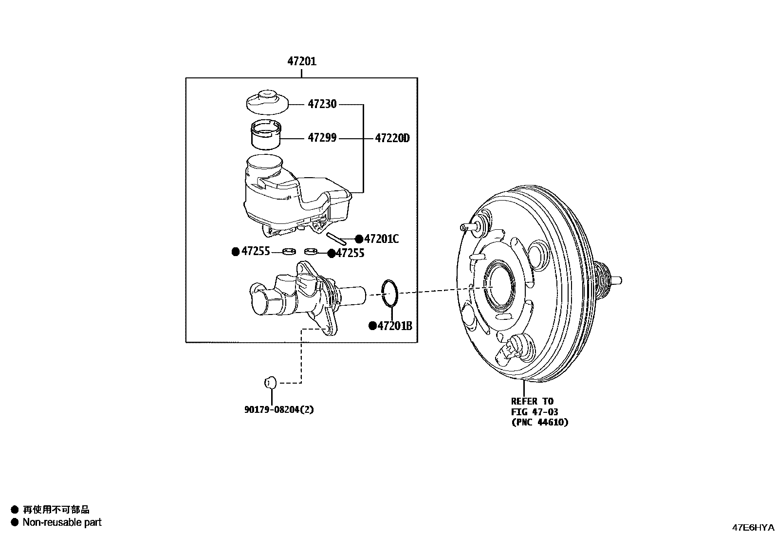 Toyota CAMRY 制动总泵 EPC diagram — 47E6HYA
