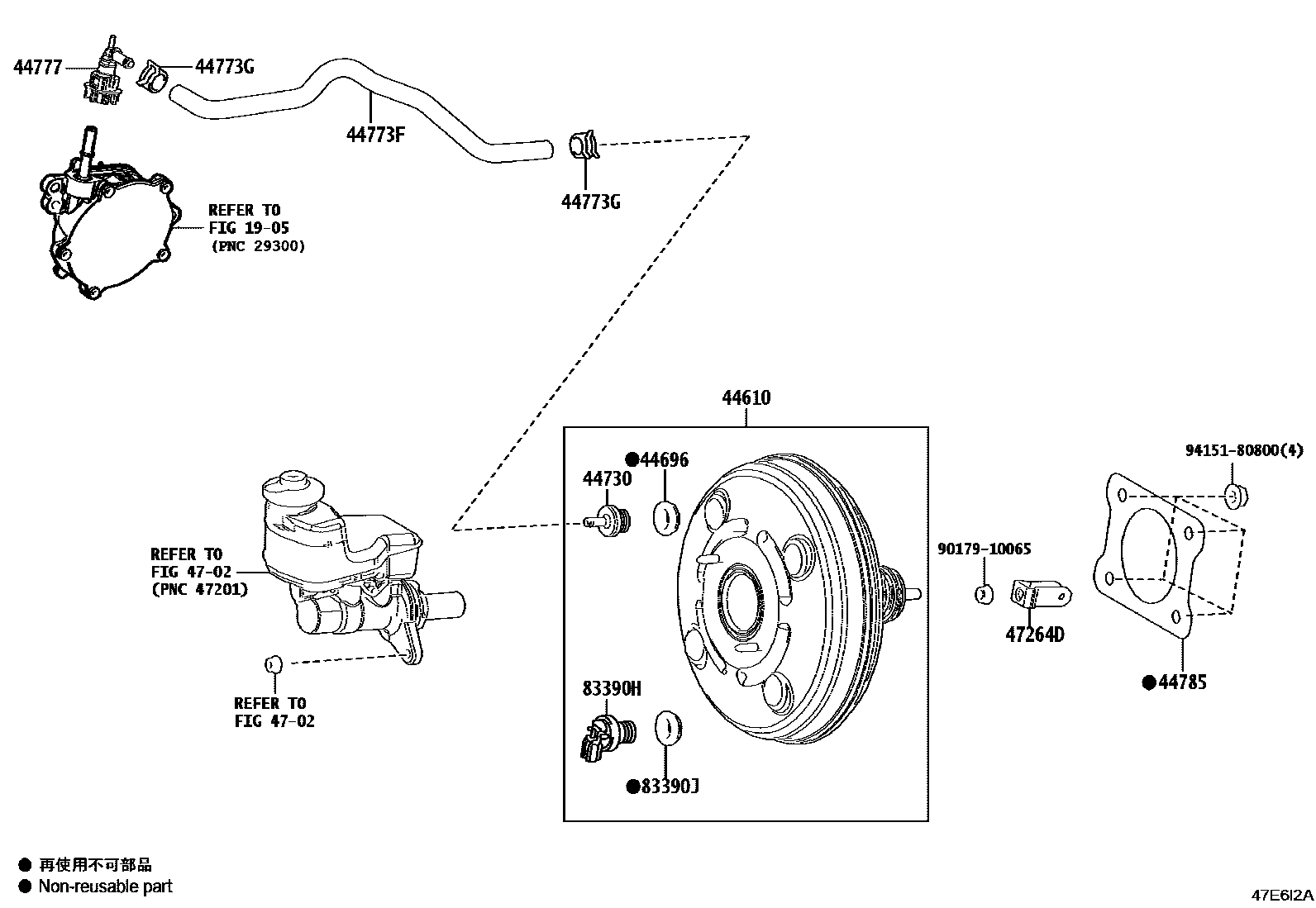 Toyota CAMRY 制动助力器和真空管 EPC diagram — 47E6I2A