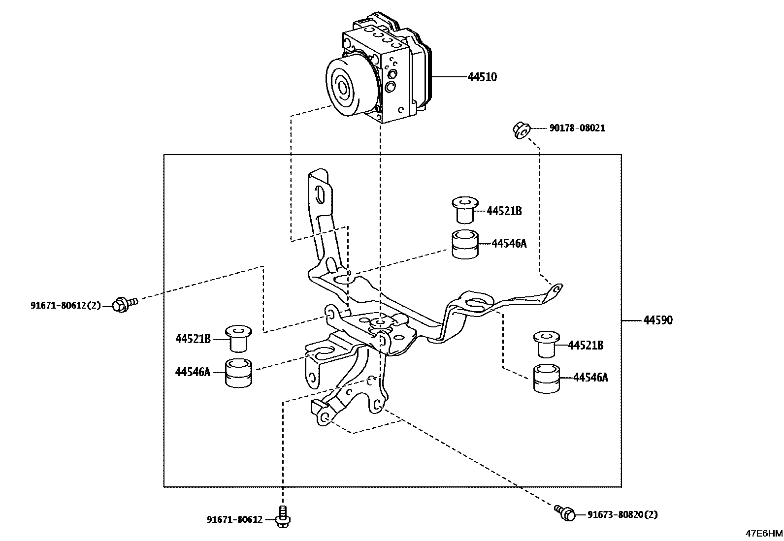 Toyota CAMRY 制动配管和卡箍 EPC diagram — 47E6HM