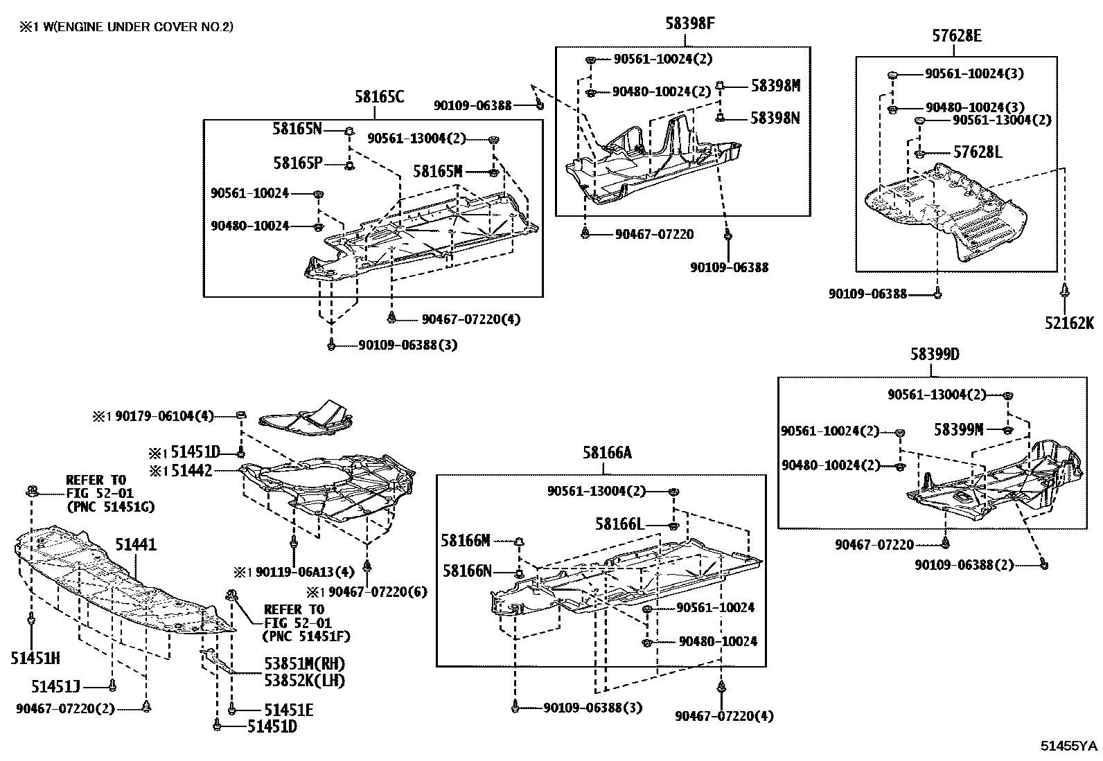 Toyota CAMRY 悬架横梁和发动机底罩 EPC diagram — 51455YA