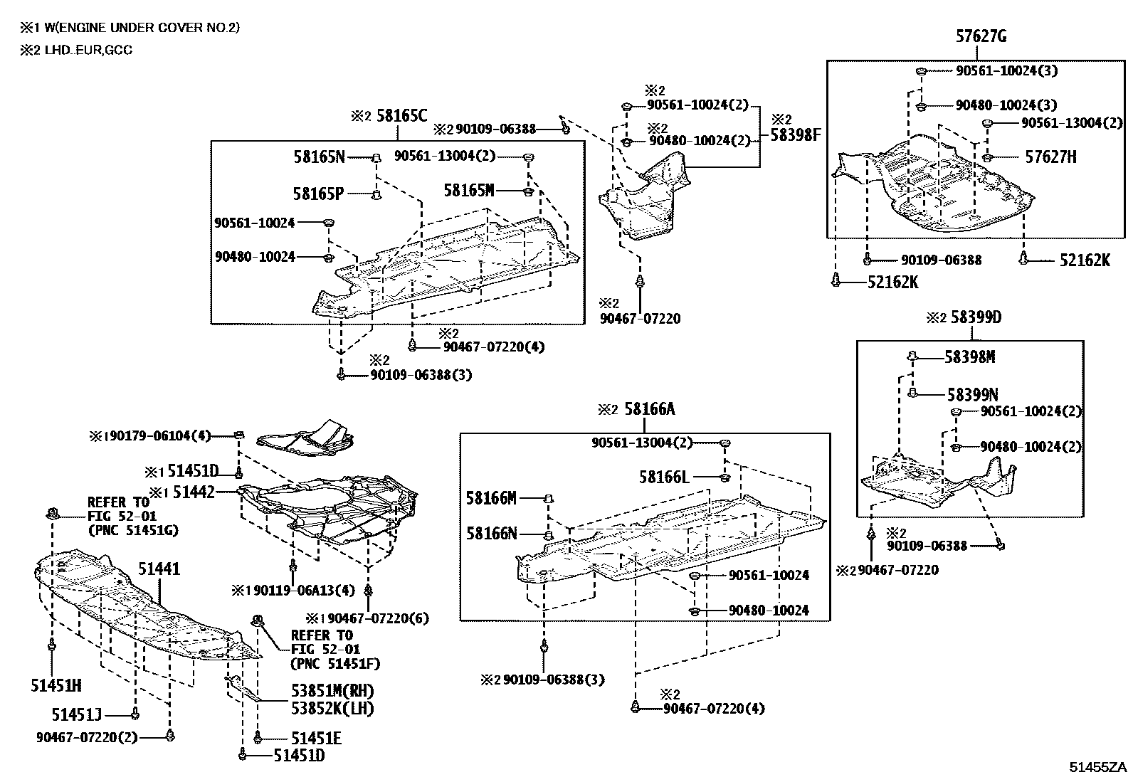Toyota CAMRY 悬架横梁和发动机底罩 EPC diagram — 51455ZA