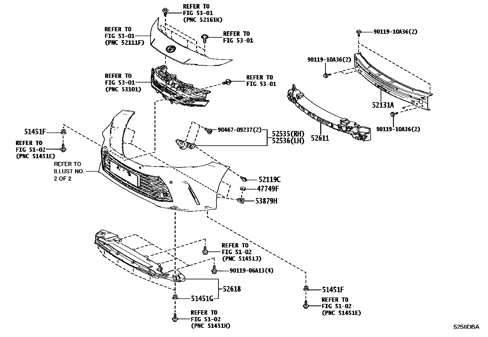 Toyota CAMRY 前保险杠及附件 EPC diagram — 5258DBA