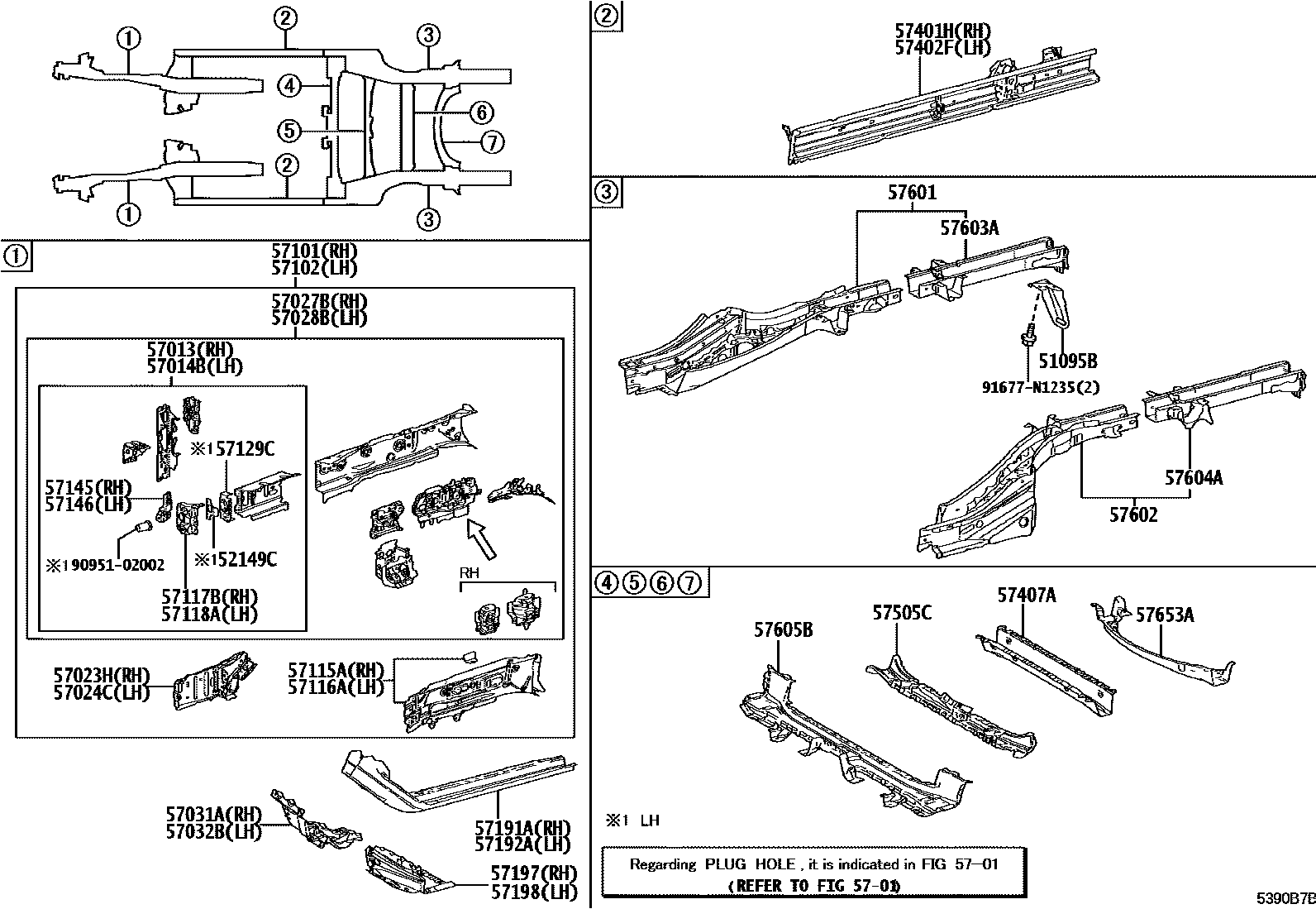 Toyota CAMRY Floor stringers EPC diagram — 5390B7B