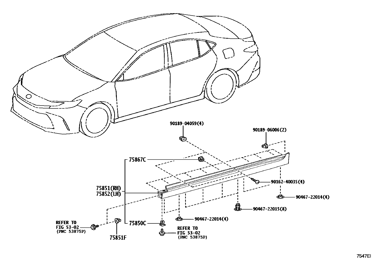 Toyota CAMRY 侧防护条 EPC diagram — 7547EI