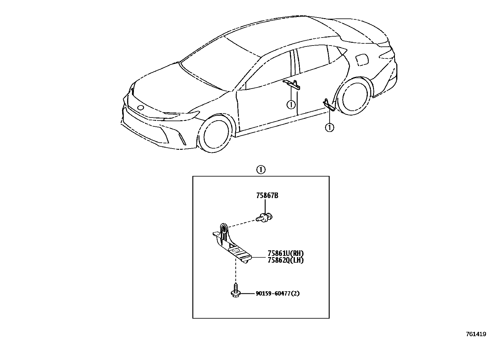 Toyota CAMRY 挡泥板和扰流板 EPC diagram — 761419
