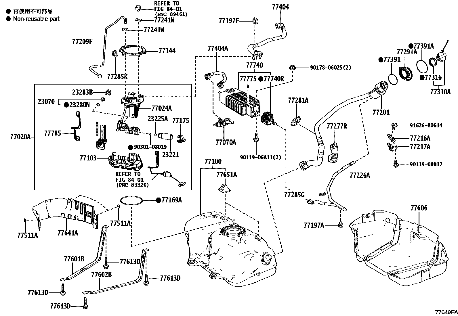 Toyota CAMRY 燃油箱和燃油管 EPC diagram — 77649FA