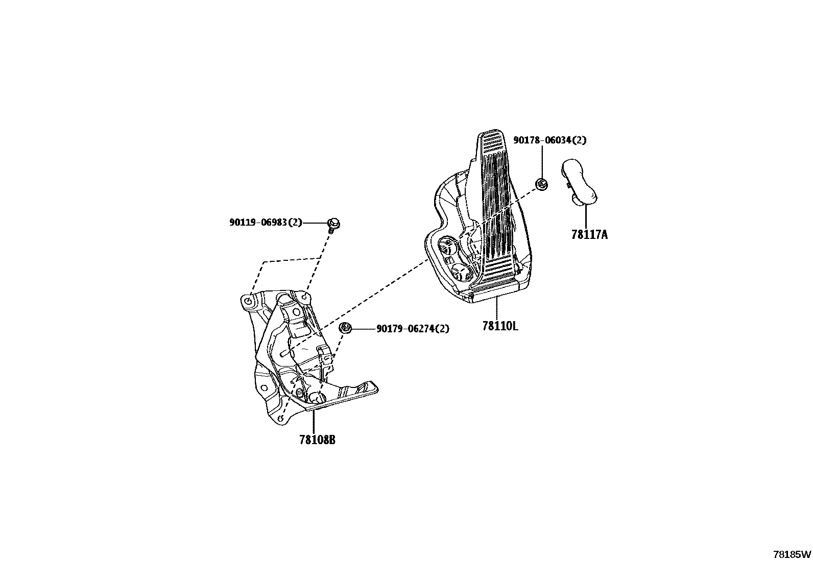 Toyota CAMRY accelerator pedal connecting rod EPC diagram — 78185W