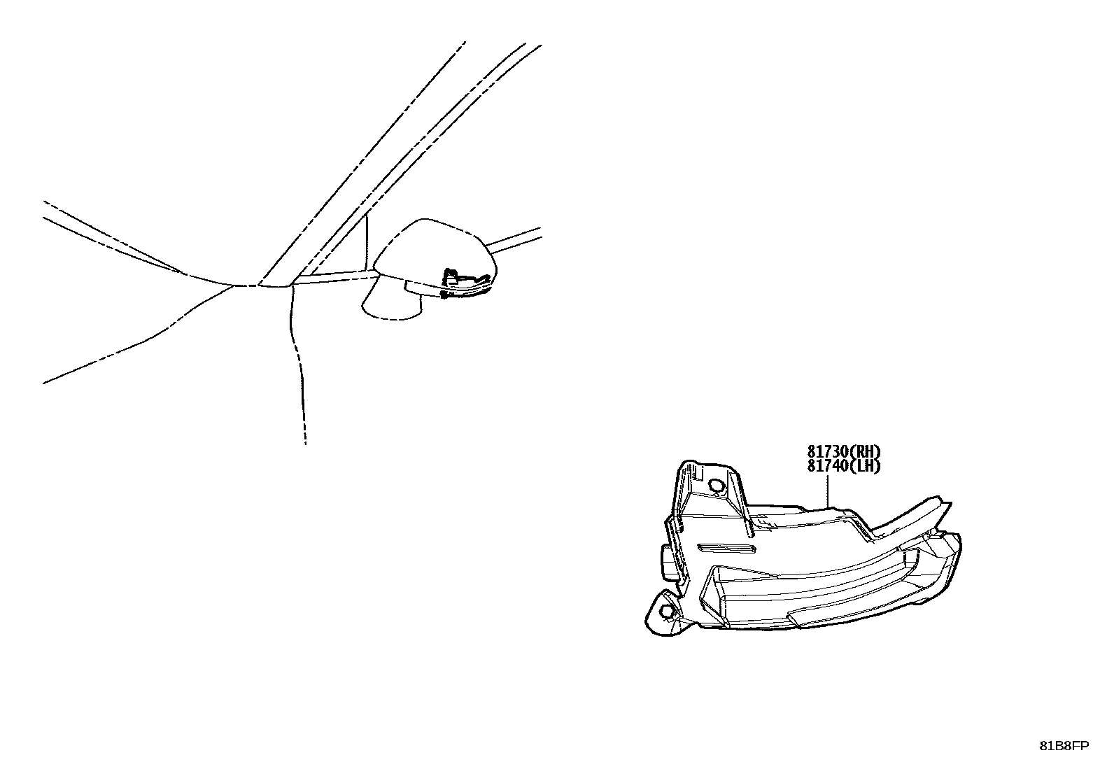 Toyota CAMRY Side Turn Signal & Outer Mirror Lamp EPC diagram — 81B8FP