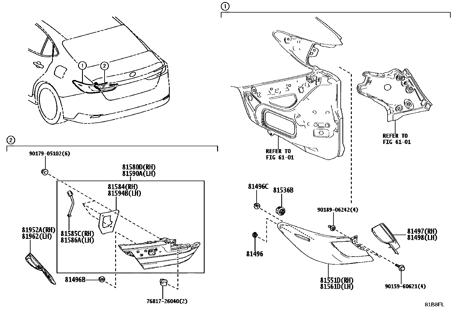Toyota CAMRY 后组合灯 EPC diagram — 81B8FL