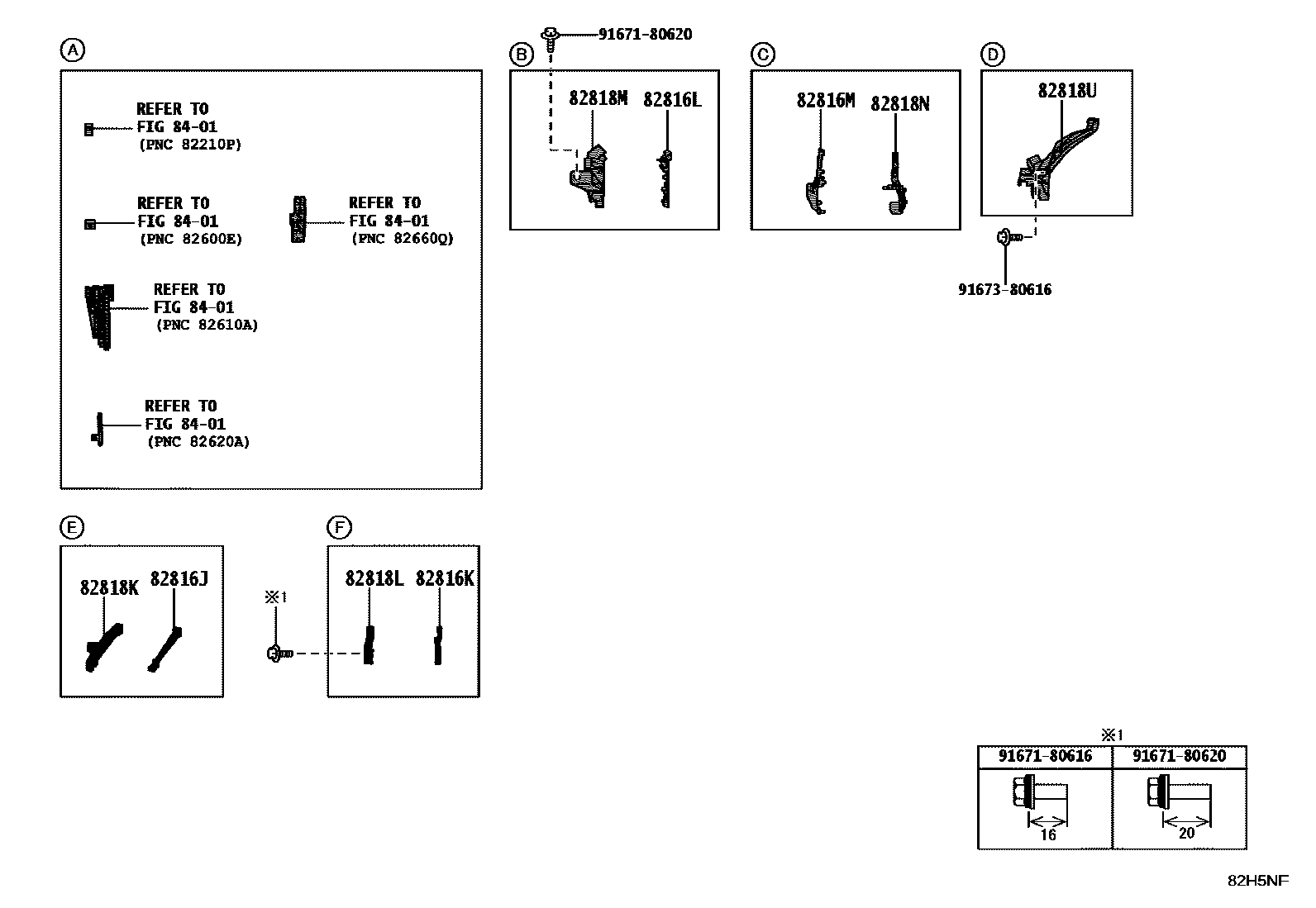 Toyota CAMRY 线束和卡夹 EPC diagram — 82H5NF