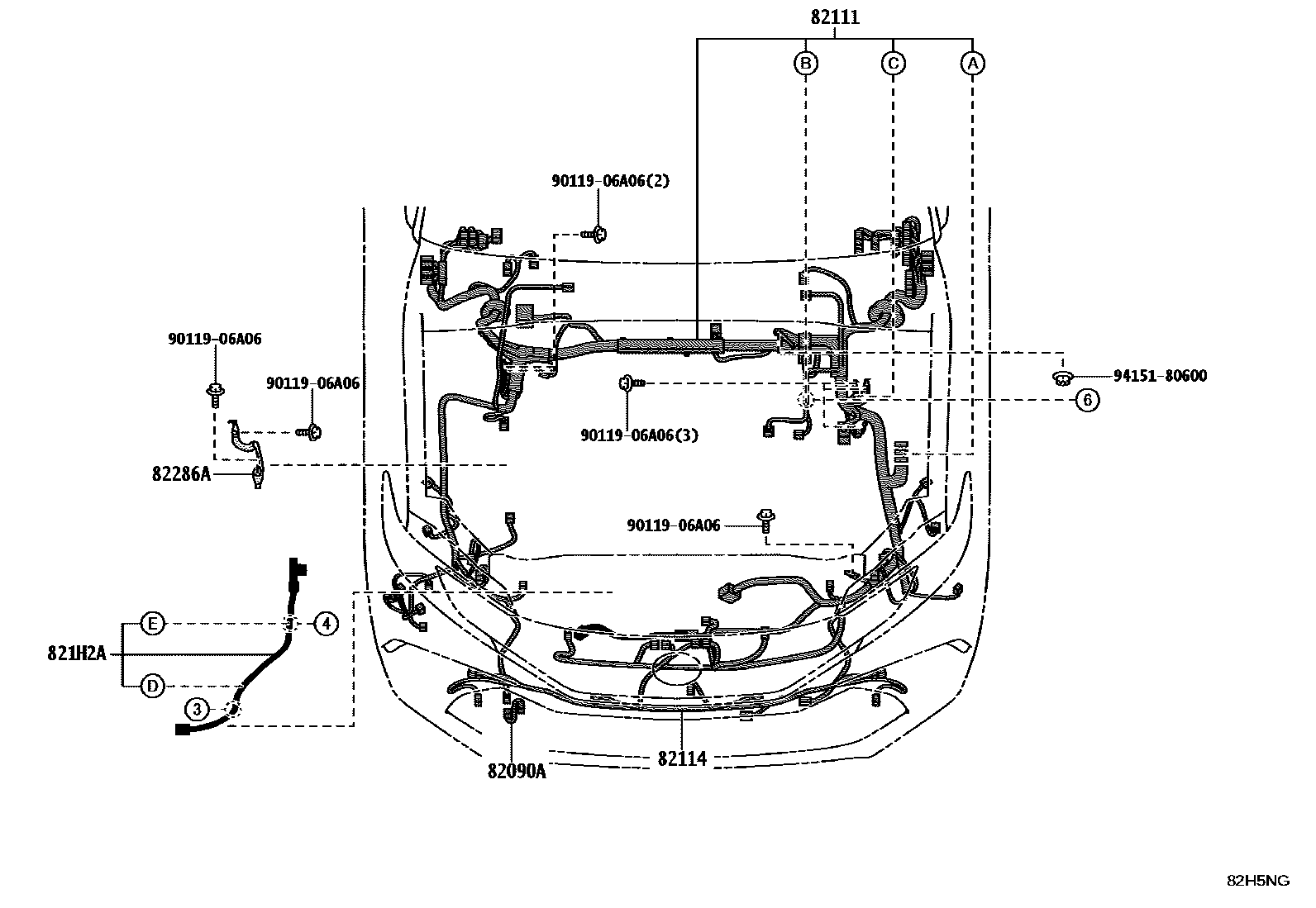 Toyota CAMRY 线束和卡夹 EPC diagram — 82H5NG