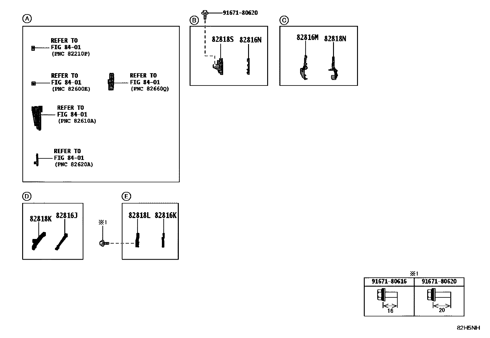 Toyota CAMRY 线束和卡夹 EPC diagram — 82H5NH