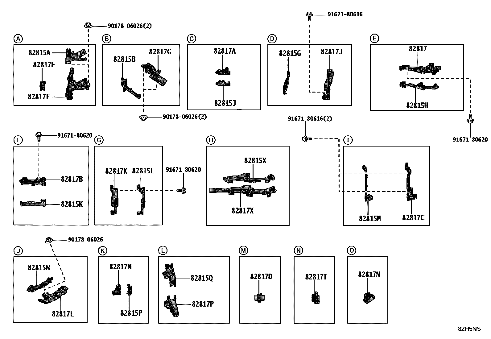 Toyota CAMRY 线束和卡夹 EPC diagram — 82H5NS