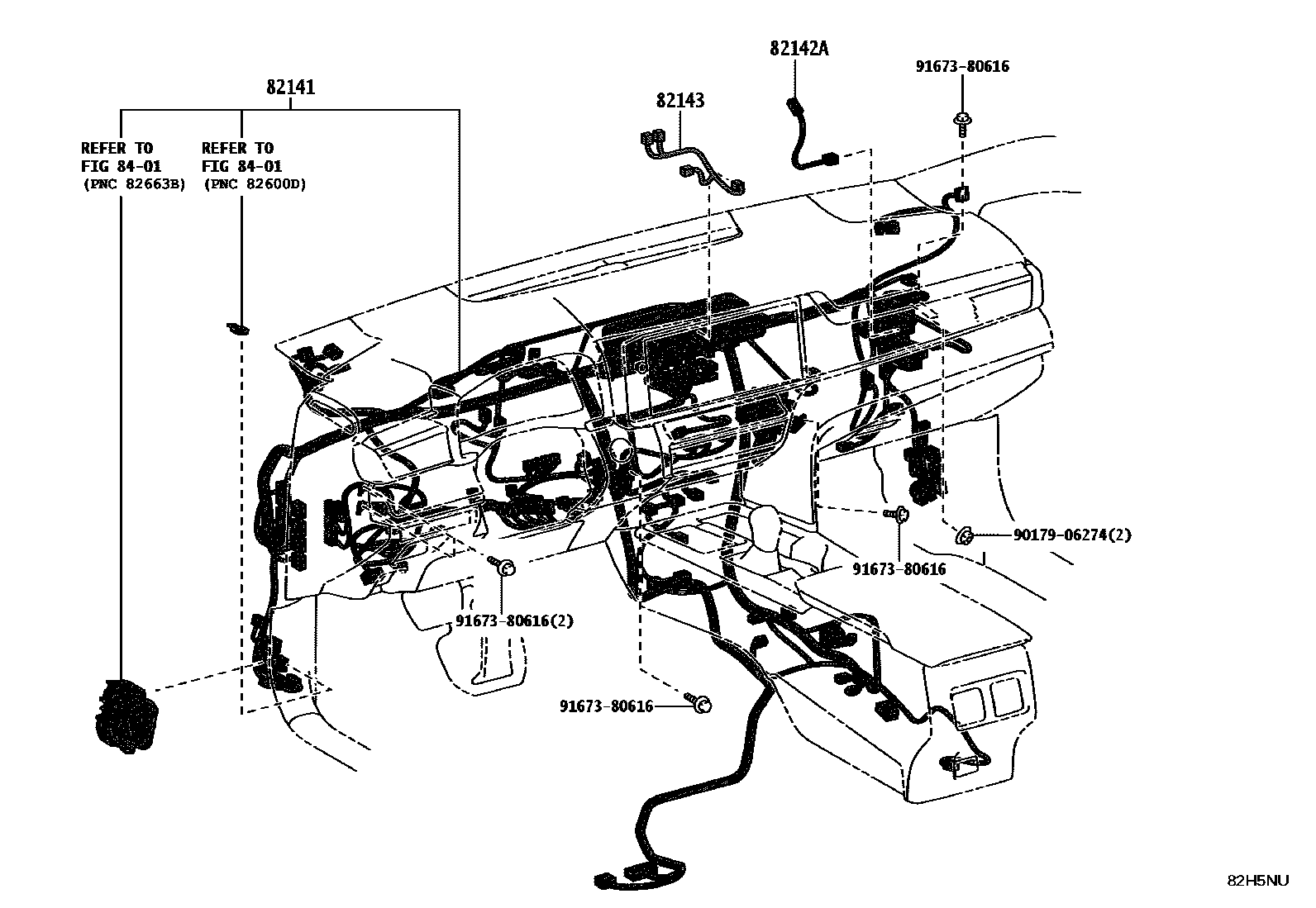 Toyota CAMRY 线束和卡夹 EPC diagram — 82H5NU