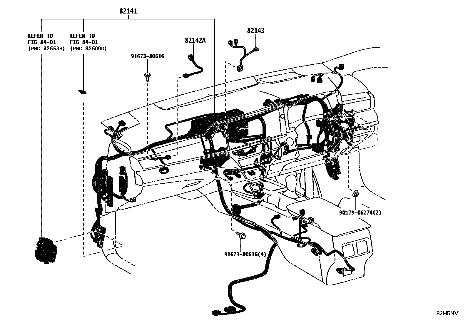 Toyota CAMRY 线束和卡夹 EPC diagram — 82H5NV