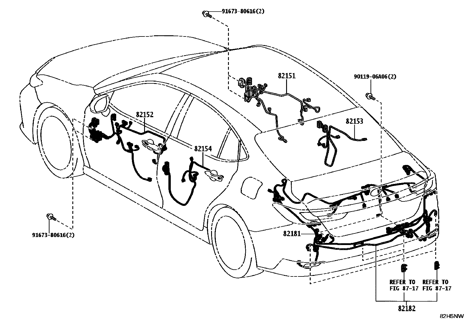 Toyota CAMRY 线束和卡夹 EPC diagram — 82H5NW