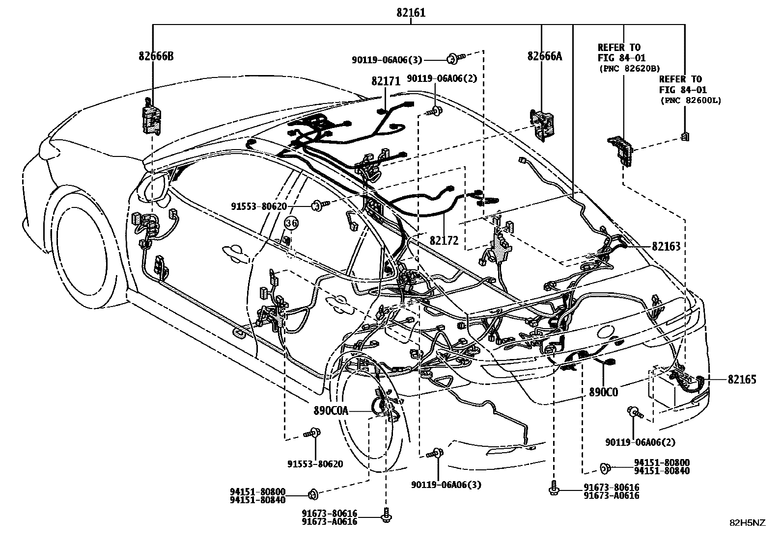 Toyota CAMRY 线束和卡夹 EPC diagram — 82H5NZ
