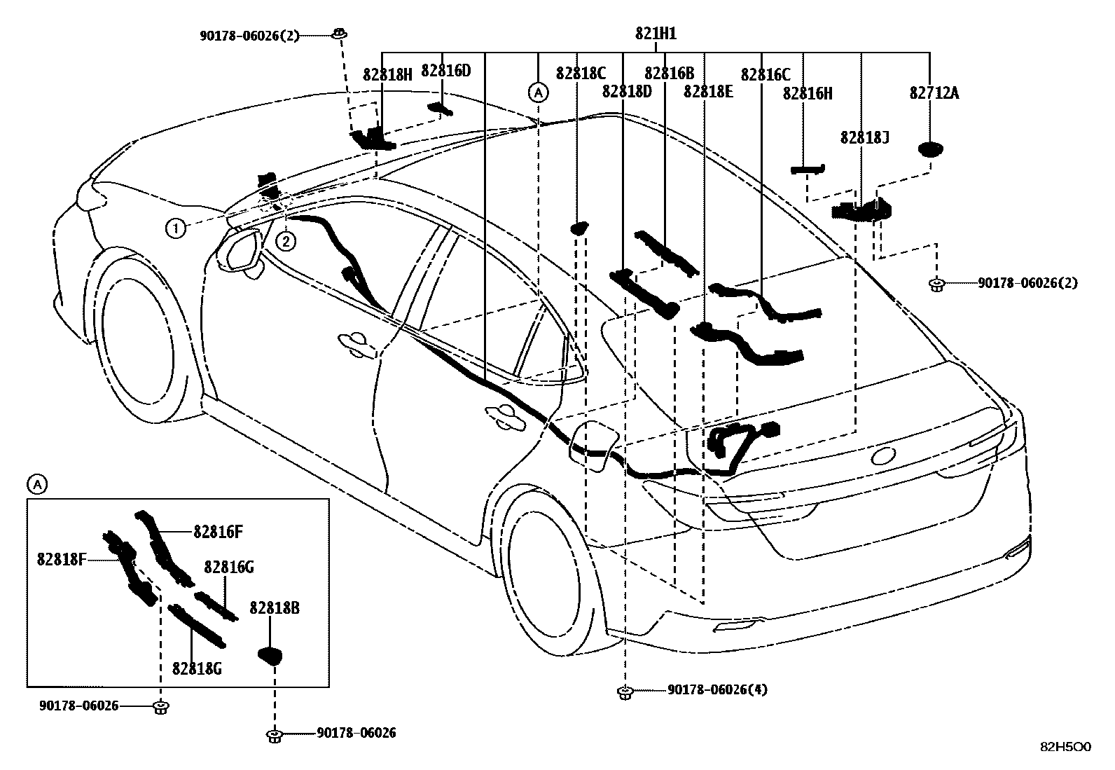Toyota CAMRY 线束和卡夹 EPC diagram — 82H5O0