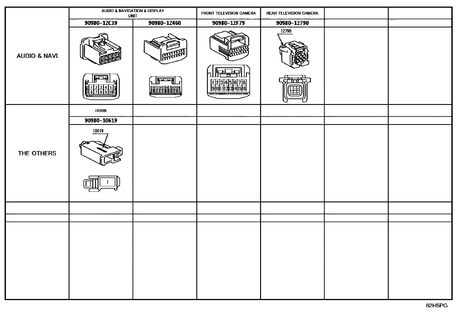 Toyota CAMRY 线束和卡夹 EPC diagram — 82H5PG