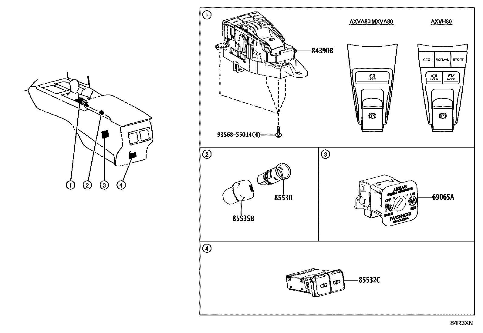 Toyota CAMRY 开关和继电器和ECU EPC diagram — 84R3XN
