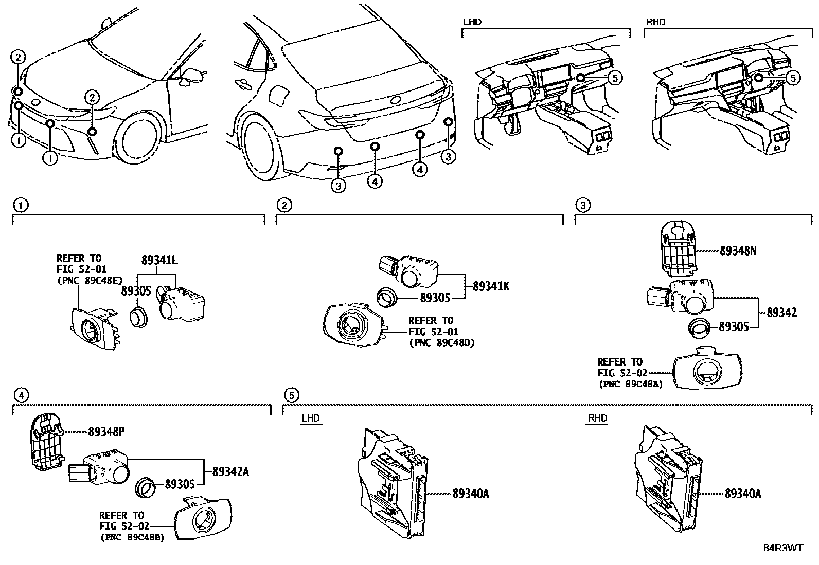 Toyota CAMRY 测距雷达和倒车雷达 EPC diagram — 84R3WT