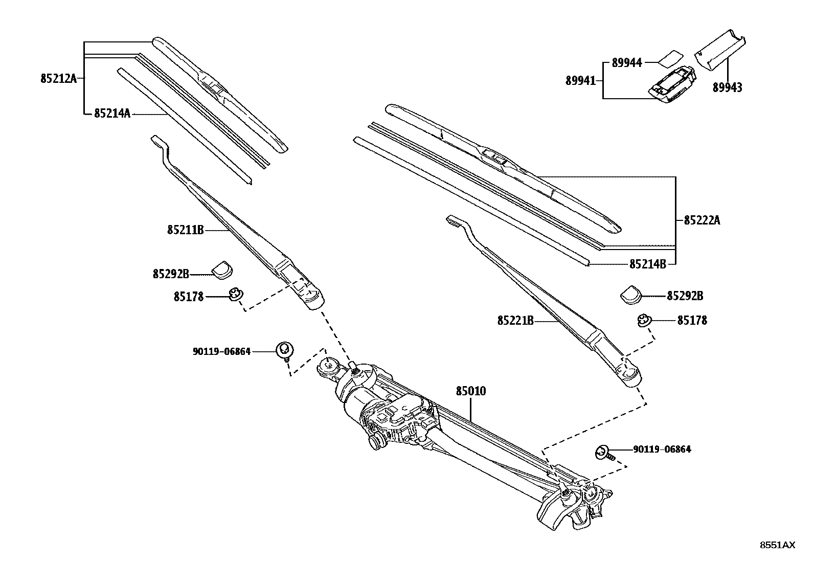 Toyota CAMRY 挡风玻璃刮水器 EPC diagram — 8551AX