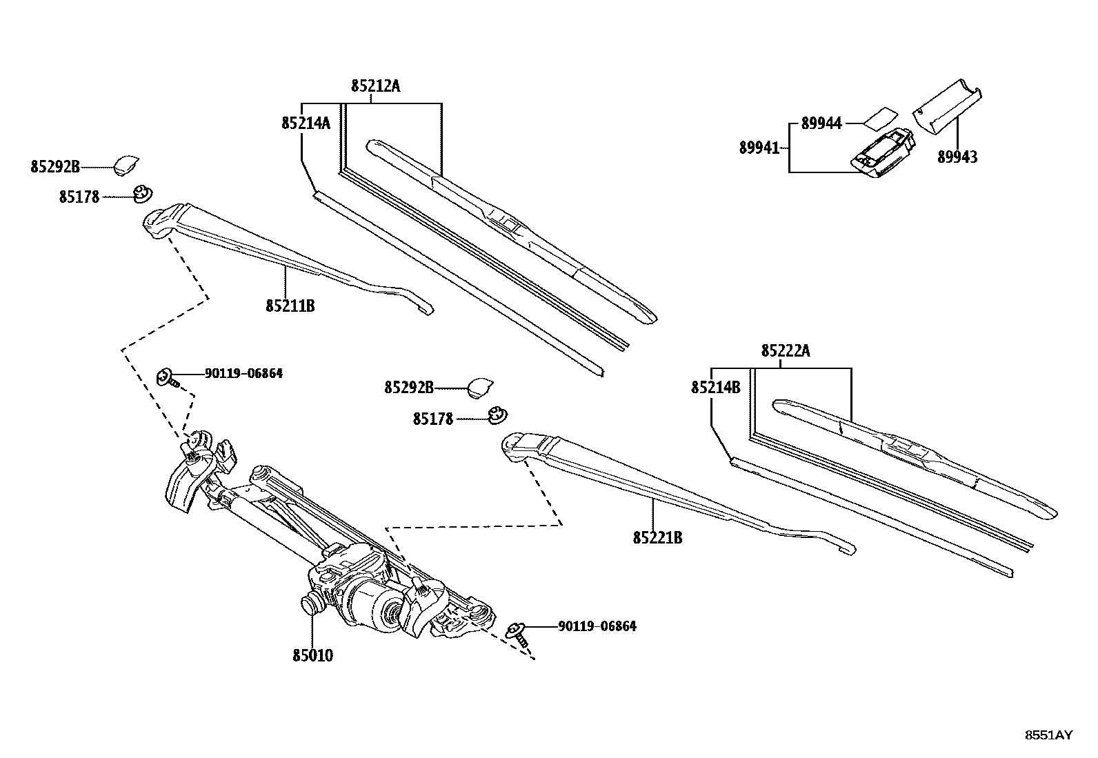 Toyota CAMRY 挡风玻璃刮水器 EPC diagram — 8551AY