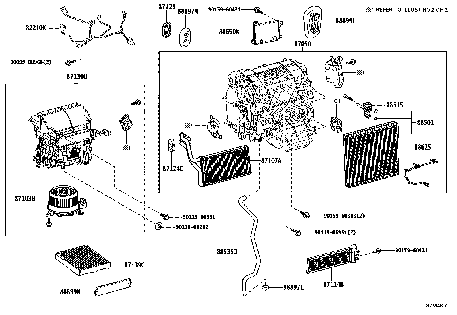 Toyota CAMRY 暖风和空调系统 - 冷却器组件 EPC diagram — 87M4KY