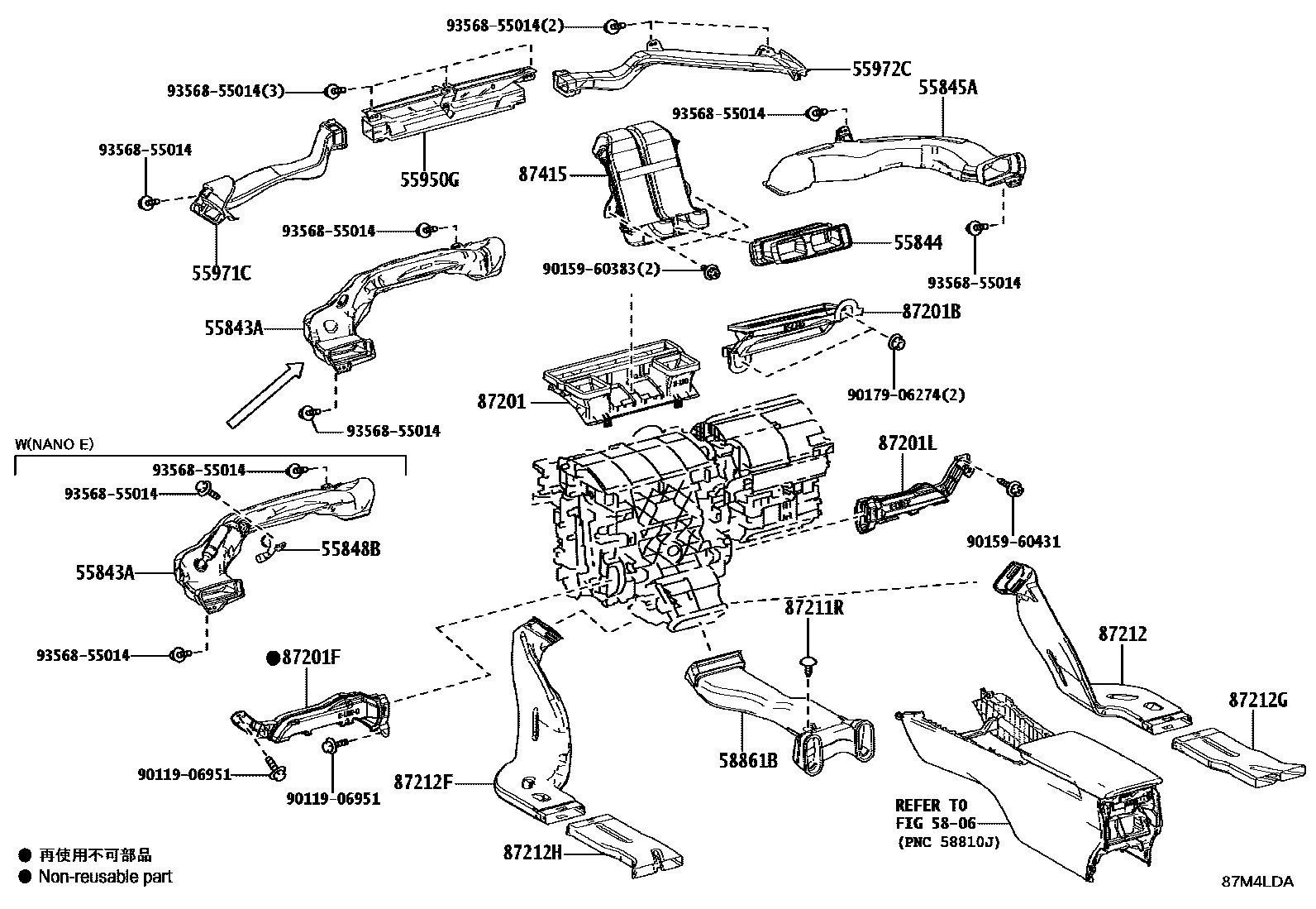 Toyota CAMRY 暖风和空调系统 - 控制器和风管 EPC diagram — 87M4LDA