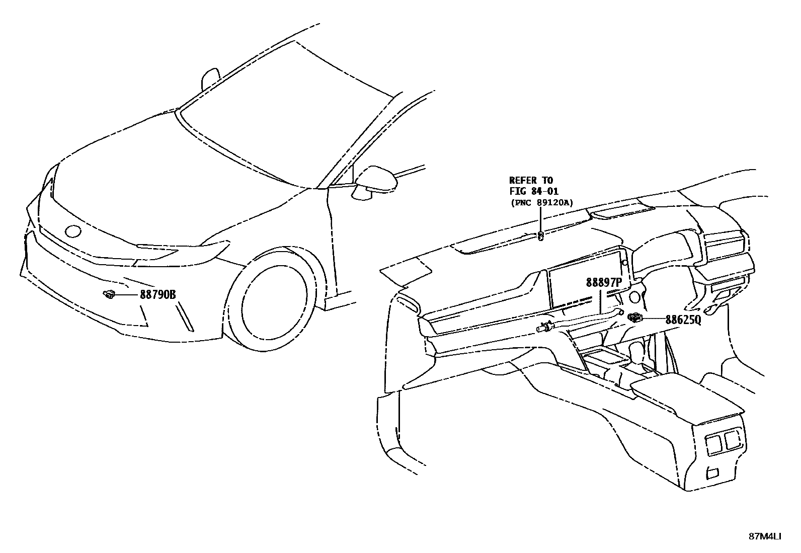 Toyota CAMRY 暖风和空调系统 - 控制器和风管 EPC diagram — 87M4LI