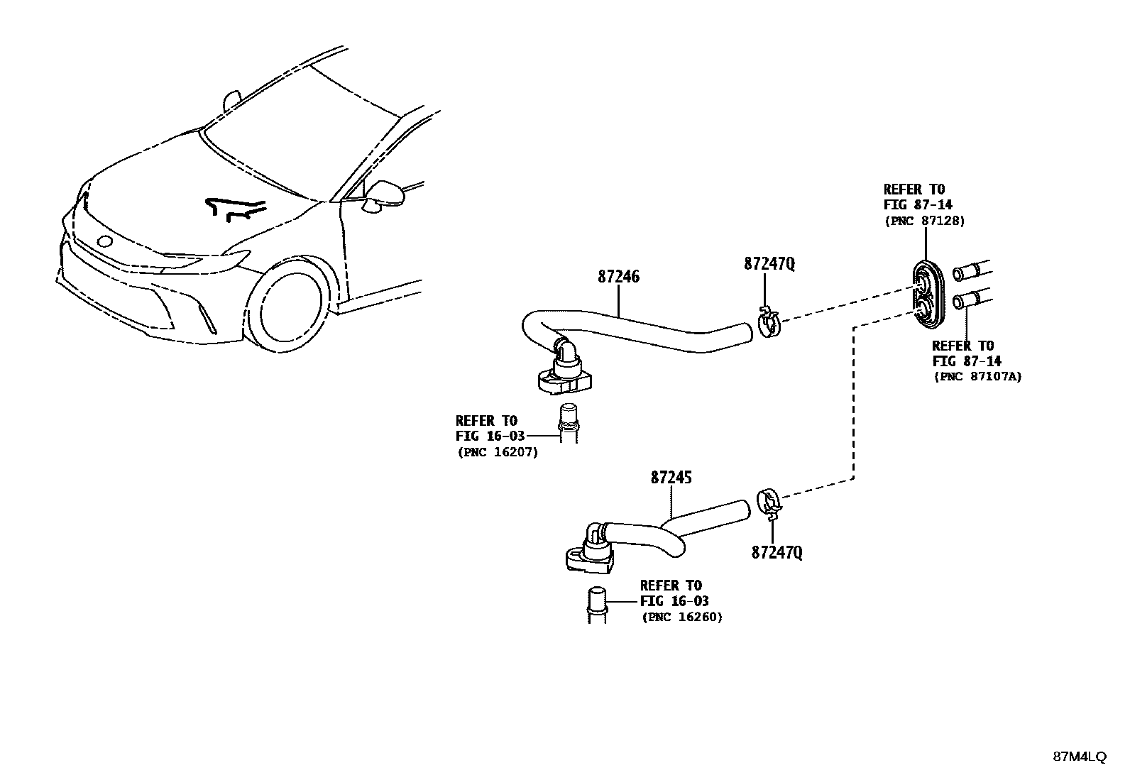 Toyota CAMRY 暖风和空调系统 - 水管 EPC diagram — 87M4LQ