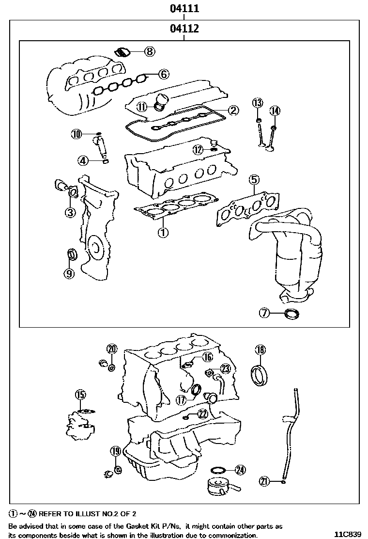 Toyota CAMRY Engine Overhaul Gasket Kit EPC diagram — 11C839