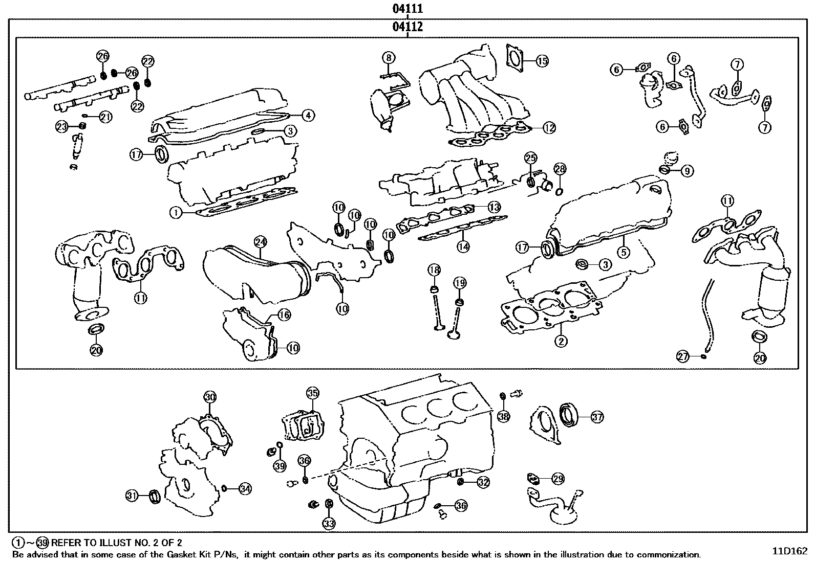 Toyota CAMRY Engine Overhaul Gasket Kit EPC diagram — 11D162
