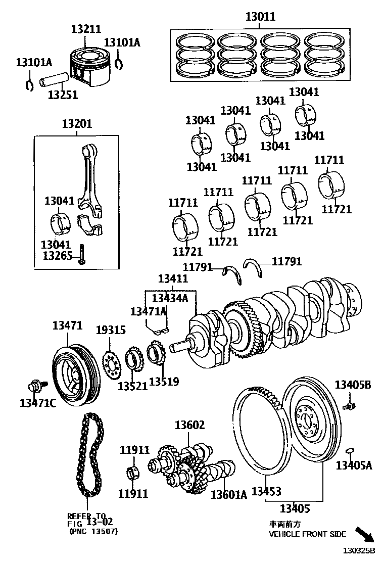 Toyota CAMRY Crankshaft & Piston EPC diagram — 130325B