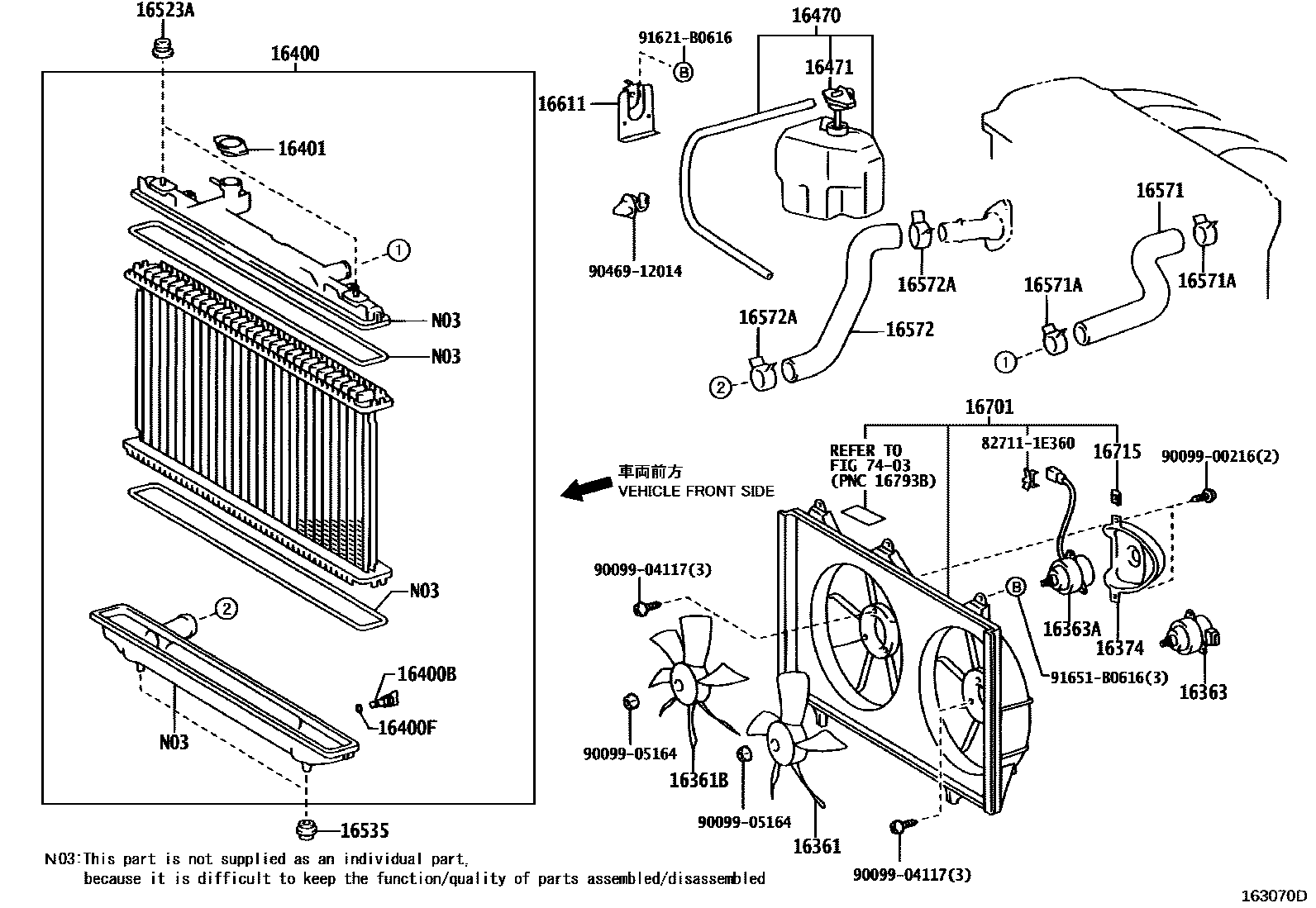 Toyota CAMRY RADIATOR & WATER OUTLET EPC diagram — 163070D